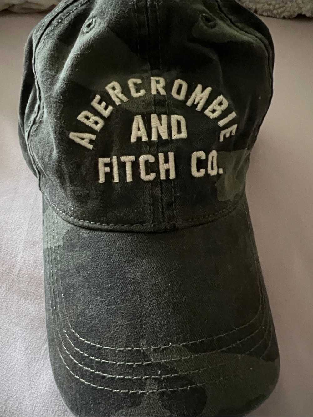 Abercrombie & Fitch Green Camo Baseball Hat with Embroidered Logo